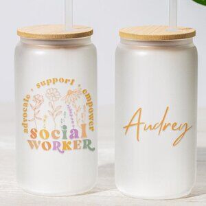 Social Worker Floral Frosted Tumbler, Gift for Social Worker, School Counselor